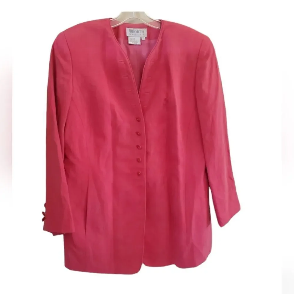 Vtg WORTH Petite Women's Pink  Blazer Silk & Linen-Blend  Size 14 Preppy‎